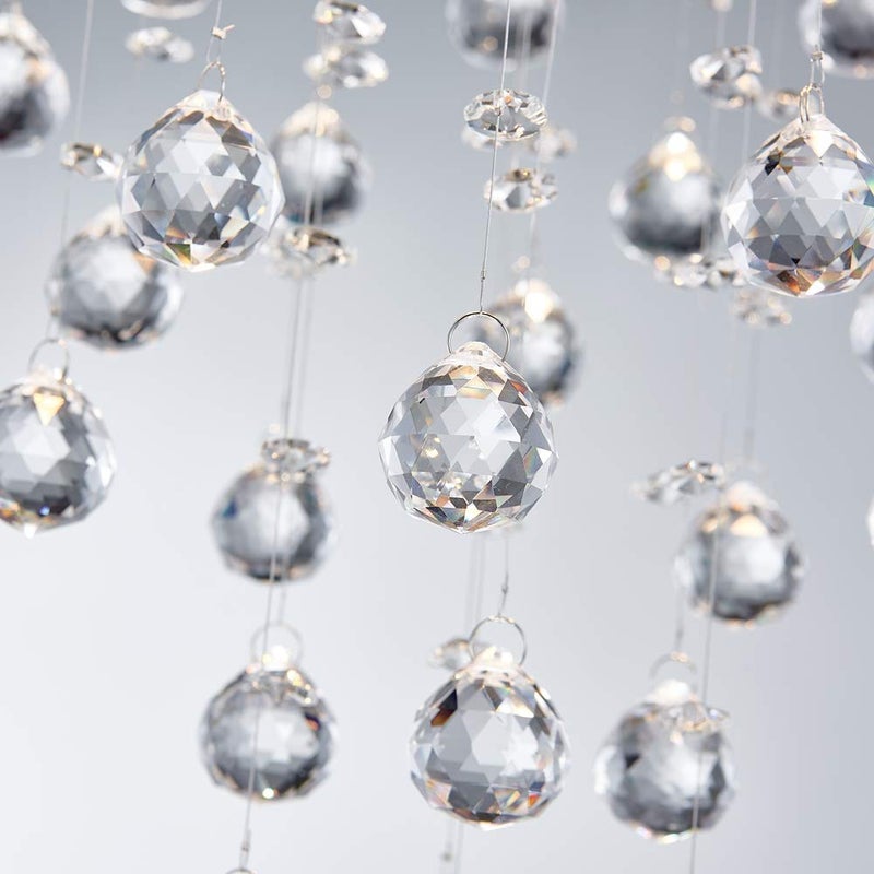 Bestier Modern Crystal Round Raindrop Chandelier Lighting Flush Mount LED Ceiling Light Fixture Pendant Lamp for Dining Room Bathroom Bedroom Livingroom 4 GU10 Bulbs Required 14 in Wide 20 inch High - Image 5